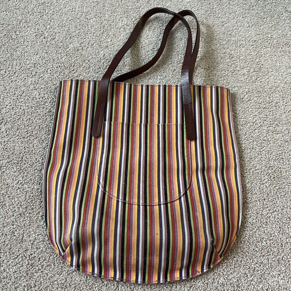 Vintage Y2K Gap Jeans Canvas Shoulder Bag Striped Multicolor Hobo Hippie Cottage